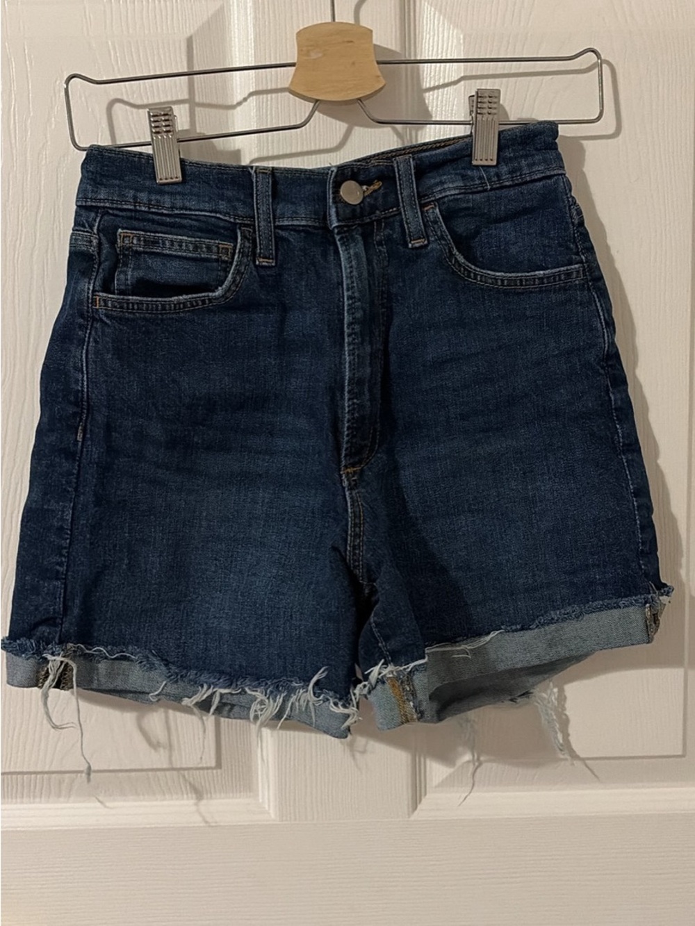 Joe's Jeans Dark Blue Distressed High-Rise Denim Shorts